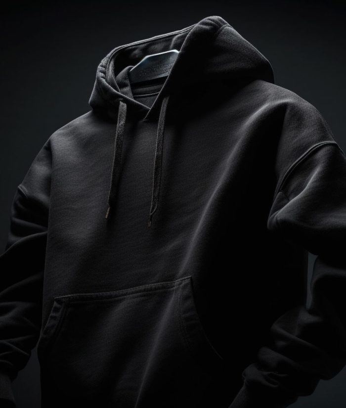 Young adult fashion model in black suit generated by artificial intelligence